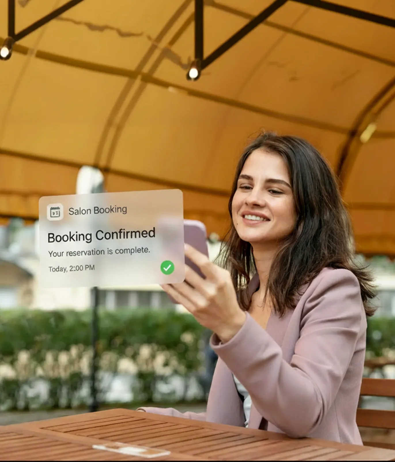 Woman booking with phone